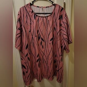 Elegant Pink and Black Leaf Print Women's Top